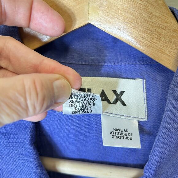 Flax NWOT Periwinkle Blue 100% Linen Lagenlook Boxy Button Up Shirt Jacket Sz S - Picture 8 of 10